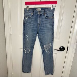 AGOLDE Medium Wash Distressed Skinny Crop Jean Sz 26 Minimalist Indie Skater